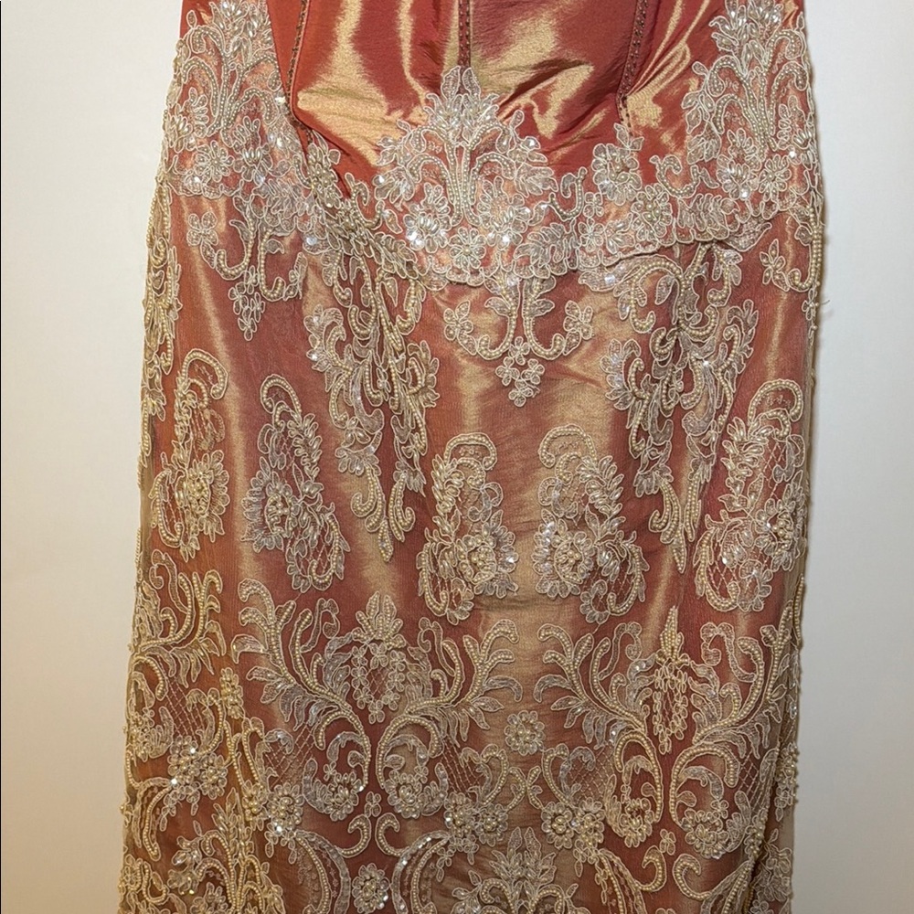 Vintage Jovani strapless lace pearl sequin sheath embellished gown dress - Picture 2 of 8